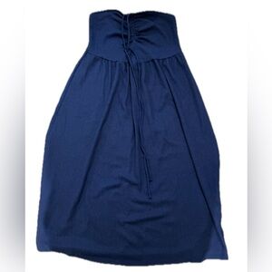 Strapeless Navy Blue Ruched Dress with Drawstring Waist